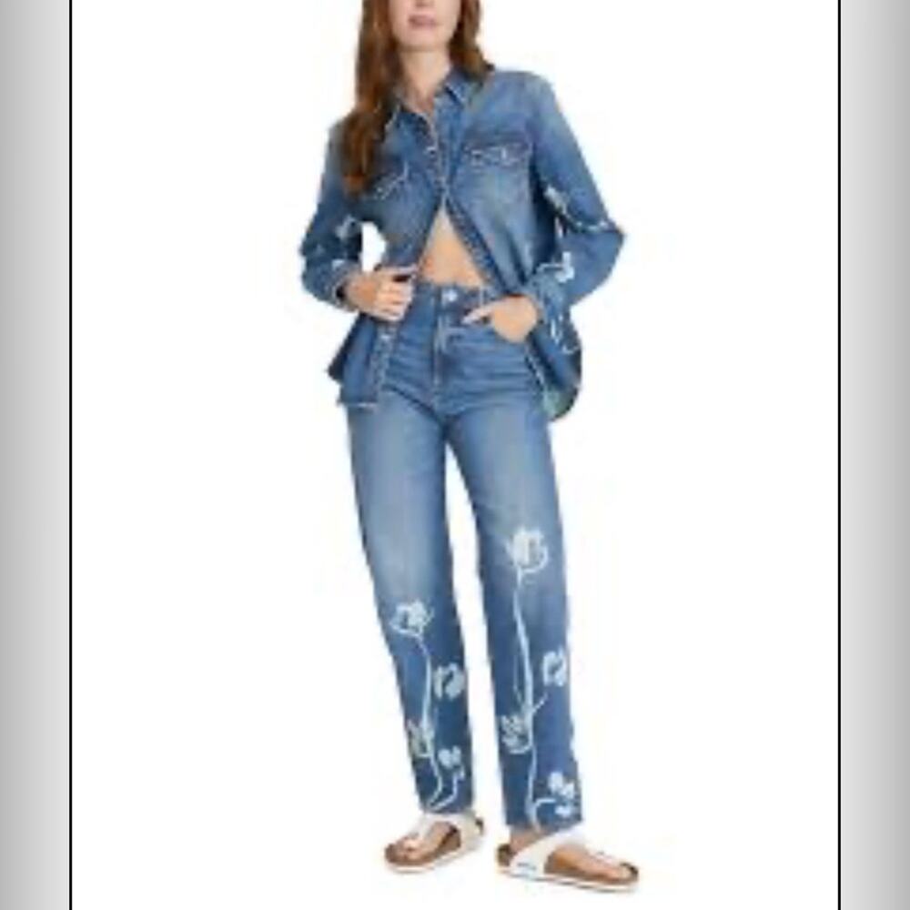 Driftwood Riley Straight Jeans Womens 4 Blue Excellent Floral Phantom Flowers